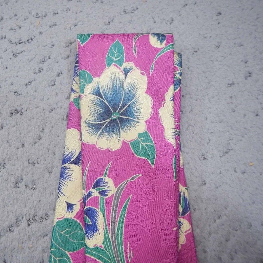 Vintage Polo Ralph Lauren Tie Pink Floral Printed Jacquard Silk Wide Classic USA